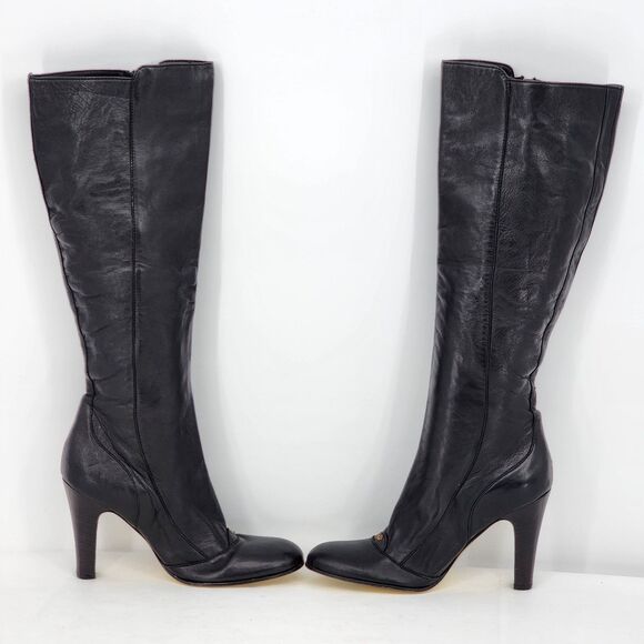 Juicy Couture Y2K Vintage Zipper Leather Black Tall Heeled Boots Size 7 RARE - Picture 5 of 12